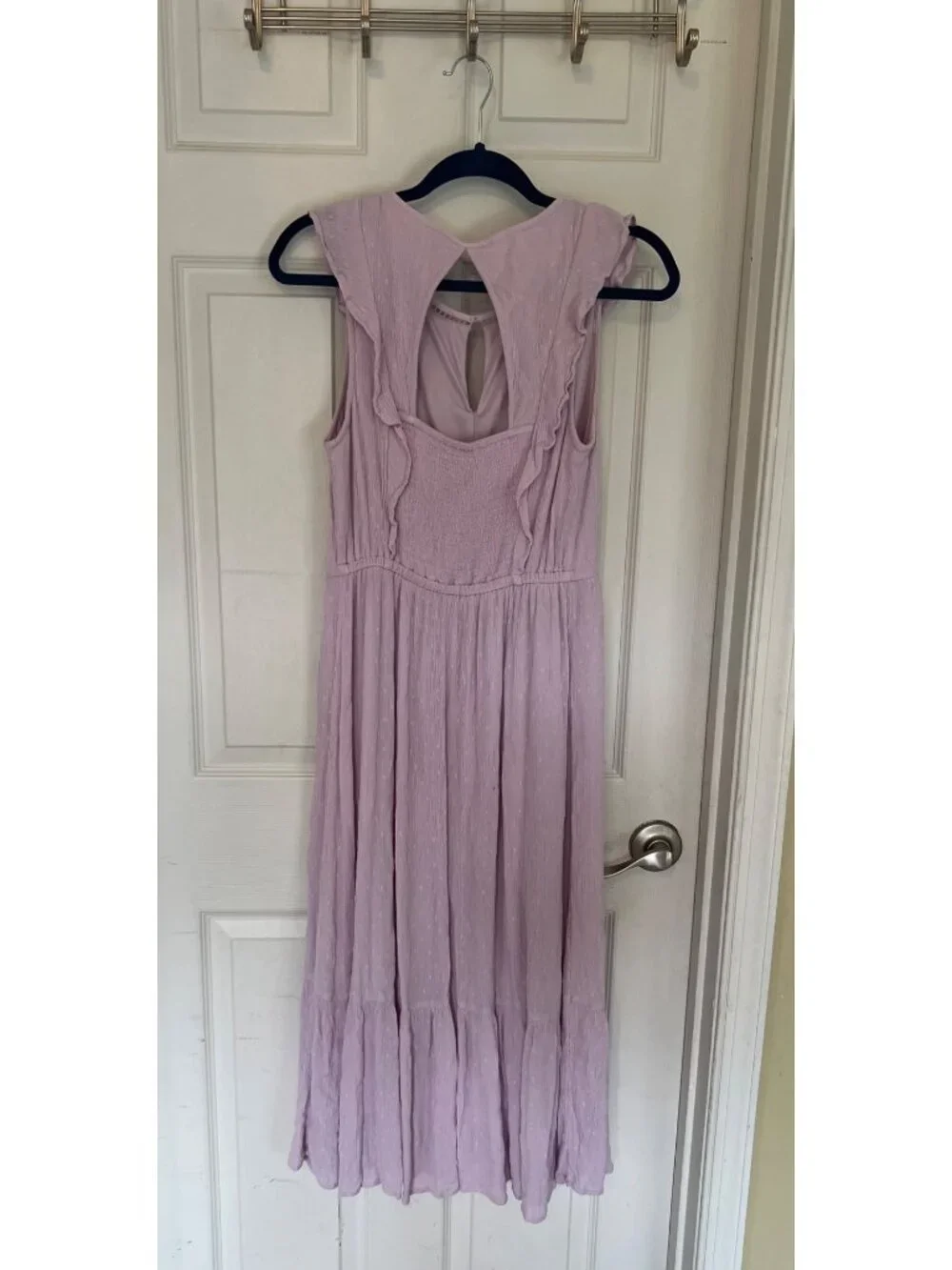 Old Navy Lavender Sleeveless Sundress Midi Dress Ruffle Lined Lilac Keyhole Med - Picture 7 of 11